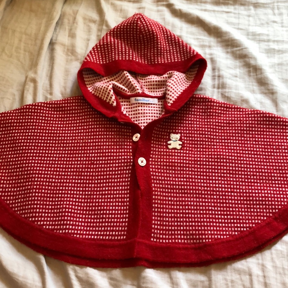 Familiar- Red Hooded Cape Sweater